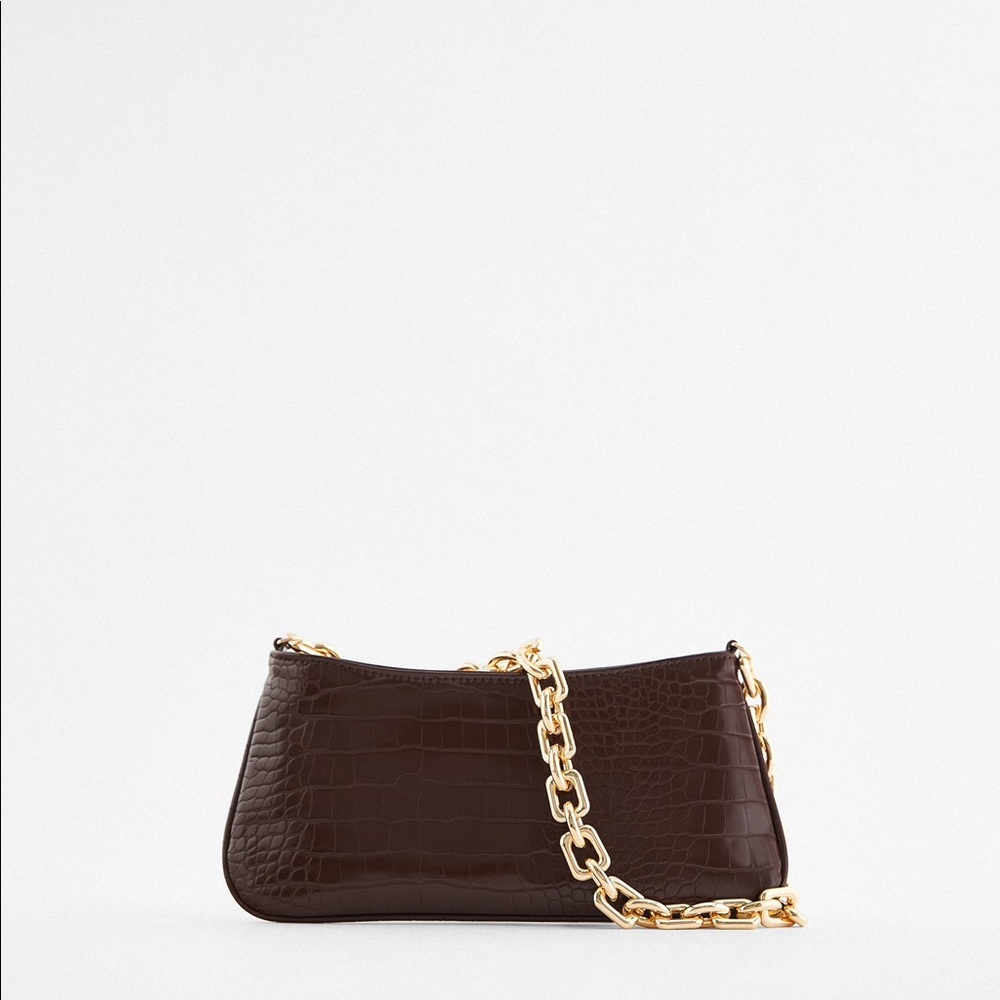 Zara Burgundy Brown Fall Chain Strap Animal Embossed Shoulder Bag - Picture 13 of 15
